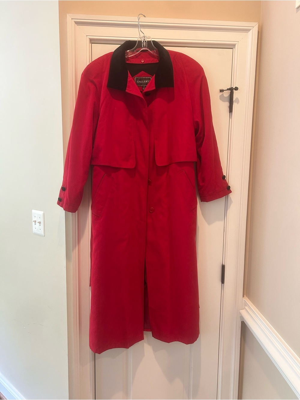 Gallery Red Trench Coat with Black Contrast Collar